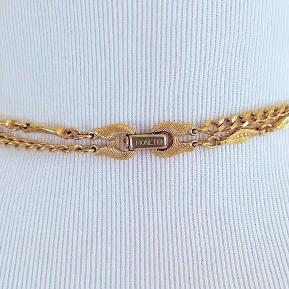 Vintage MONET 70's Doorknocker Style Double Chain Pendant Necklace, Door Knocker - Picture 10 of 13
